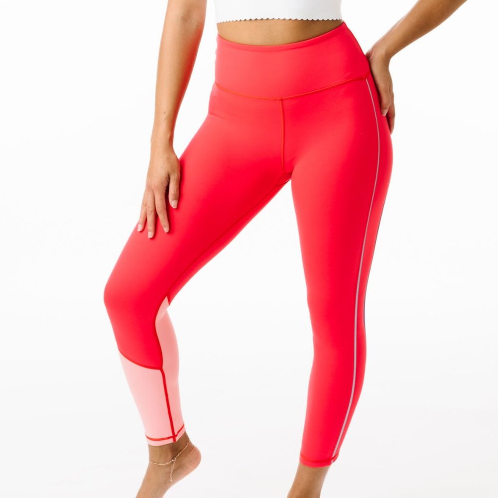 Popsicle Pink Reflective Stripe Light n Tight Hi-Rise 7/8 24"